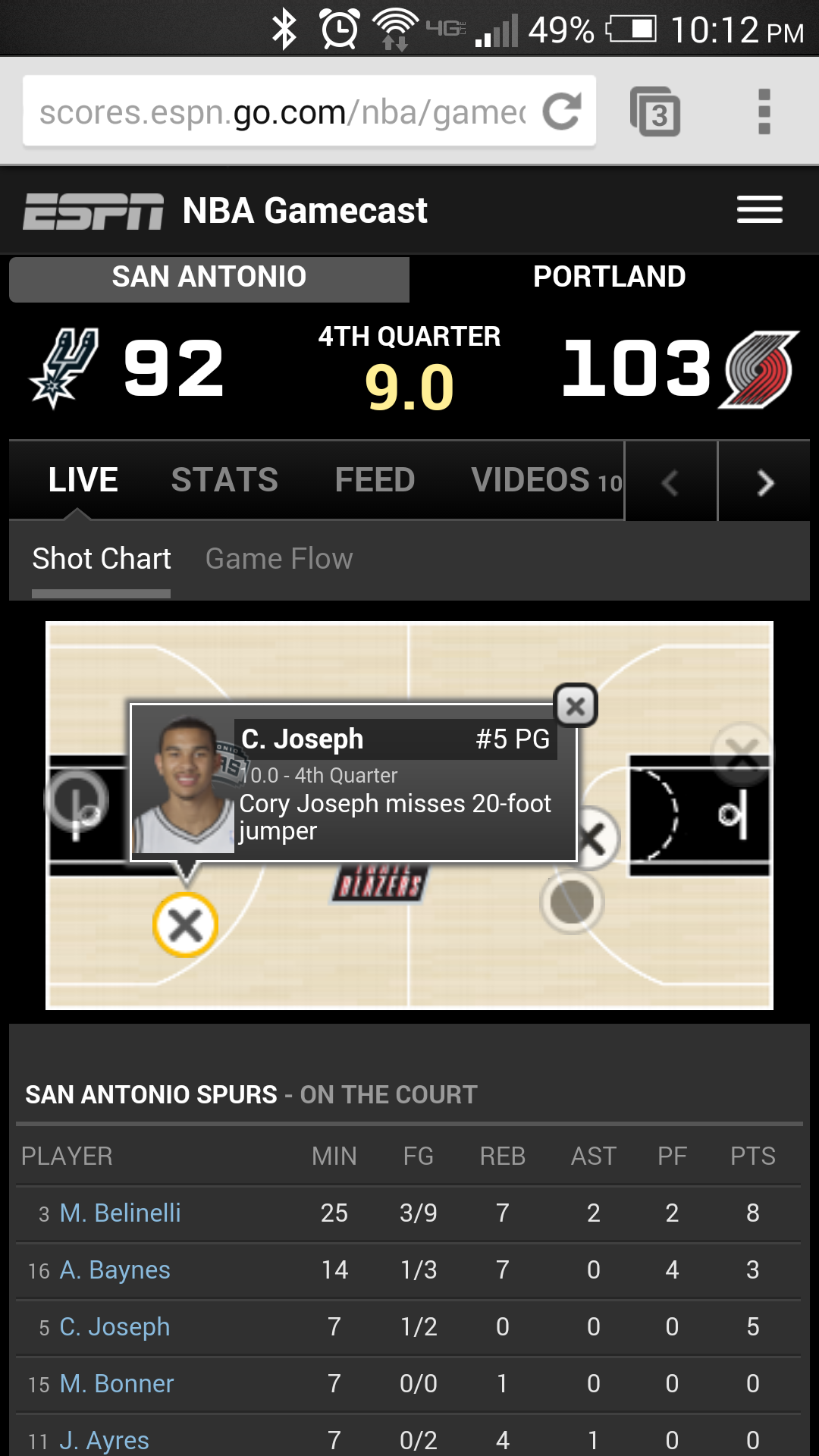 ESPN app-like mobile Gamecast