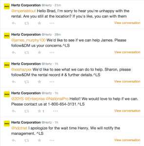 Hertz tweets apologies to frustrated customers more than they do ads, deals, or satisfied-customer stories.